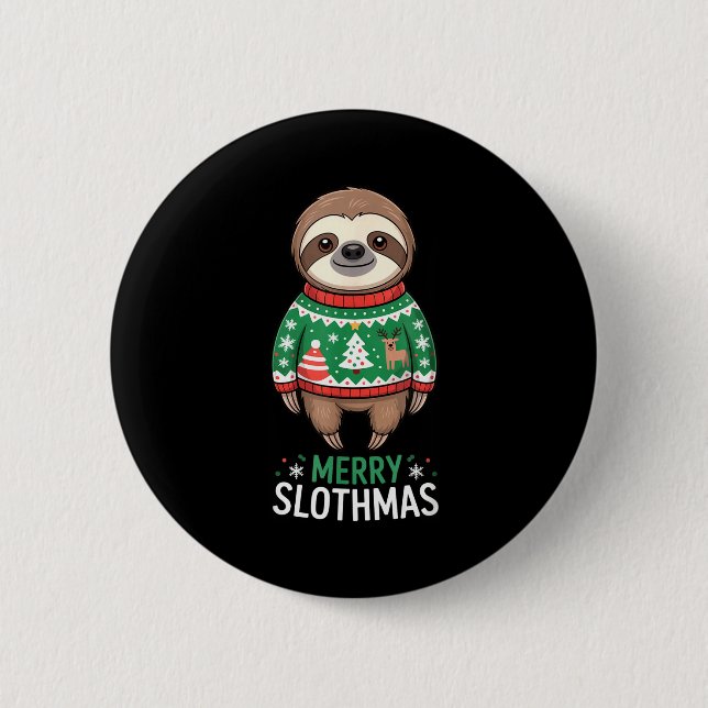 Macaron Rond 5 Cm Funny Sloth Lover Christmas Merry Slothmas Ugly Ho (Devant)