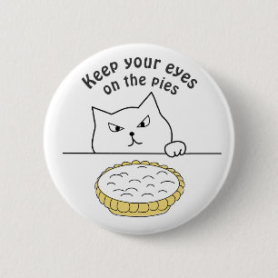 Macaron Rond 5 Cm Funny Sneaky Cat after Cream Pie Illustration