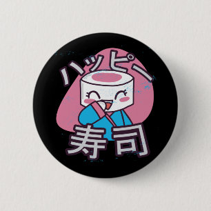 Macaron Rond 5 Cm Funny Sushi Master Cartoon Design