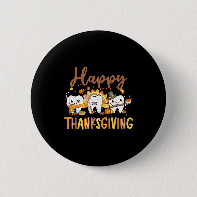 Macaron Rond 5 Cm Funny Teeth Thanksgiving Dentist Turkey Dental Squ (Devant)