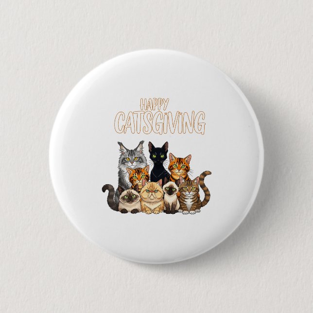 Macaron Rond 5 Cm Funny Thanksgiving Cat Lovers Gift Happy Catsgivin (Devant)