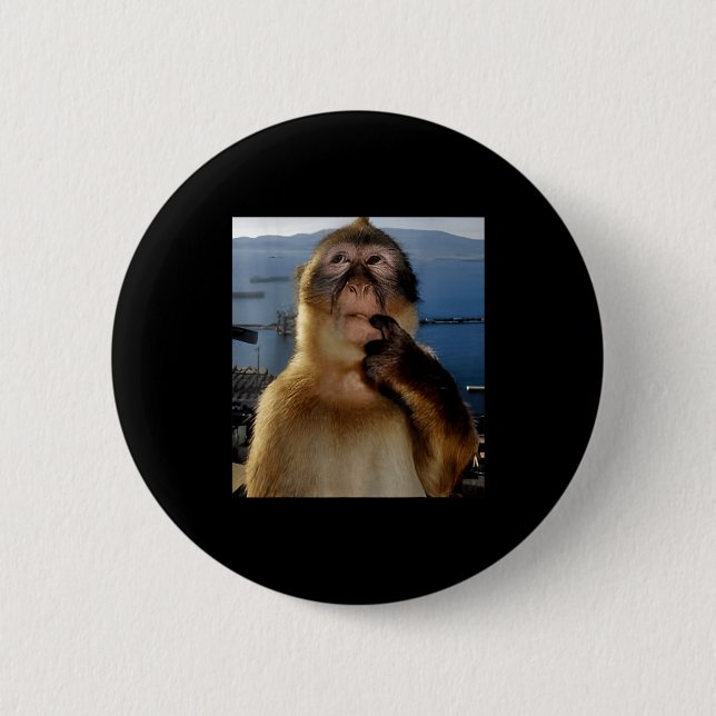 Macaron Rond 5 Cm Funny Thinking Monkey Meme Curious Ape Brainrot Gi (Devant)