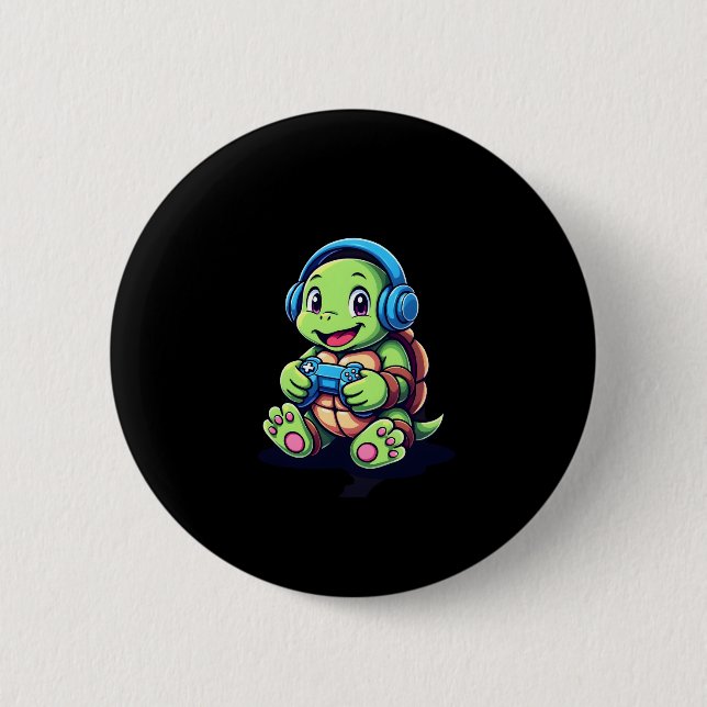 Macaron Rond 5 Cm Funny Turtle Gamer Gaming Turtles Video Game (3) (Devant)