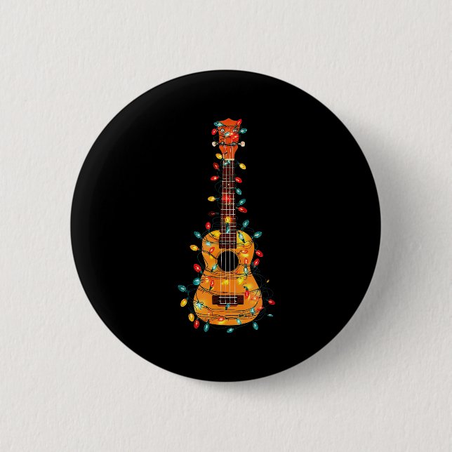 Macaron Rond 5 Cm Funny Ukulele Christmas Graphics Lights Lover Play (Devant)
