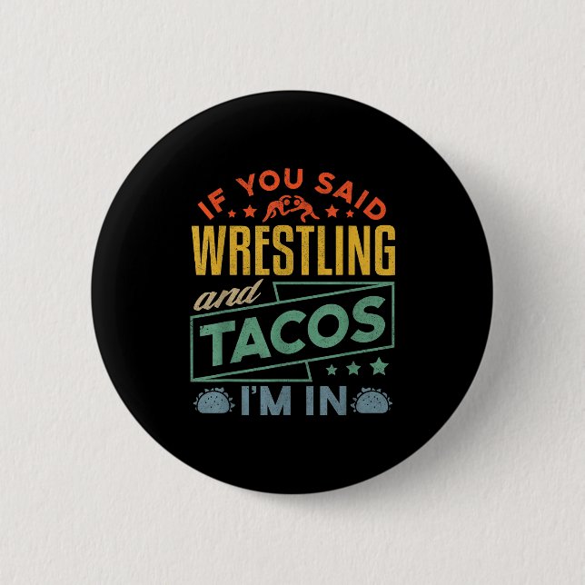 Macaron Rond 5 Cm Funny Wrestling And Tacos Shirt Wrestle Retro Men  (Devant)