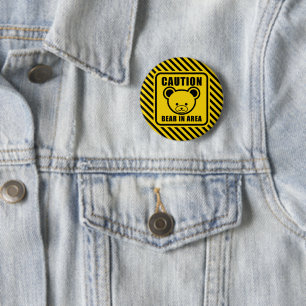 Macaron Rond 5 Cm Funny Yellow Black Teddy Bear Warning Sign Graphic