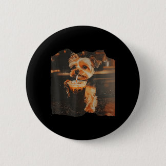 Macaron Rond 5 Cm Funny Yorkie Drinking Iced Coffee Cute Dog Meme