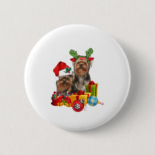 Macaron Rond 5 Cm Funny Yorkshire Terrier Noël