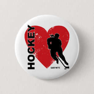 Macaron Rond 5 Cm Fusée d'hockey de coeur d'amour de filles