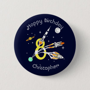 Macaron Rond 5 Cm Fusées spatiales 8e anniversaire