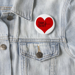 Macaron Rond 5 Cm Futur docteur - Cœur ECG rouge