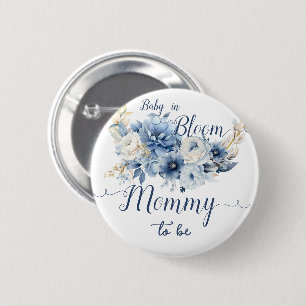 Macaron Rond 5 Cm Futur Maman Fleur Bleue Élégante Bébé en Fleur