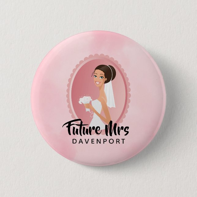 Macaron Rond 5 Cm Futur Mme avec mariée en Mariage Gown (Devant)
