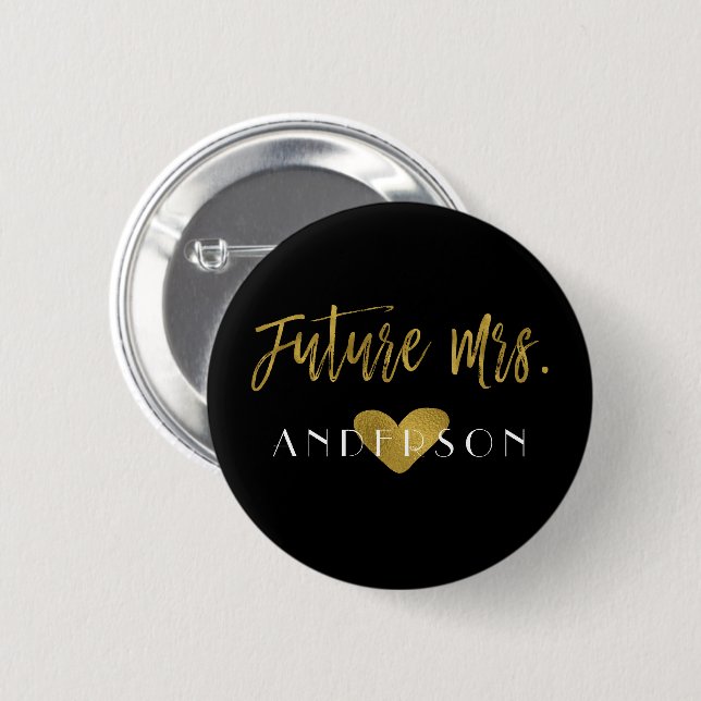 Macaron Rond 5 Cm Futur Mme Faux Gold Foil Bachelorette Party (Devant & derrière)