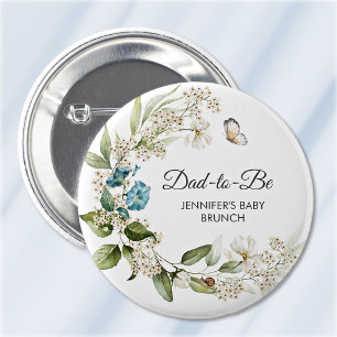 Macaron Rond 5 Cm Futur papa, Baby Shower/Brunch bleu Morning Glory