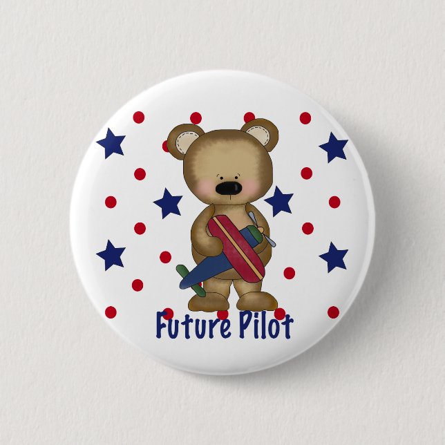 Macaron Rond 5 Cm Futur petit ours pilote (Devant)