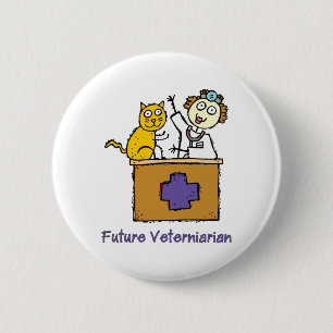 Macaron Rond 5 Cm Futur vétérinaire - Fille avec chat