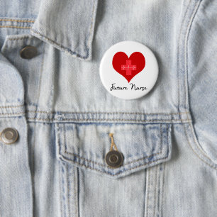 Macaron Rond 5 Cm Future infirmière - coeur de la Croix-Rouge ECG