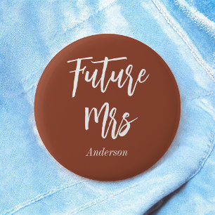 Macaron Rond 5 Cm Future Mme Mariée Terracotta Marron Blanc Bouton