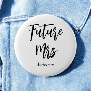 Macaron Rond 5 Cm Future Mrs Black White Calligraphy Button