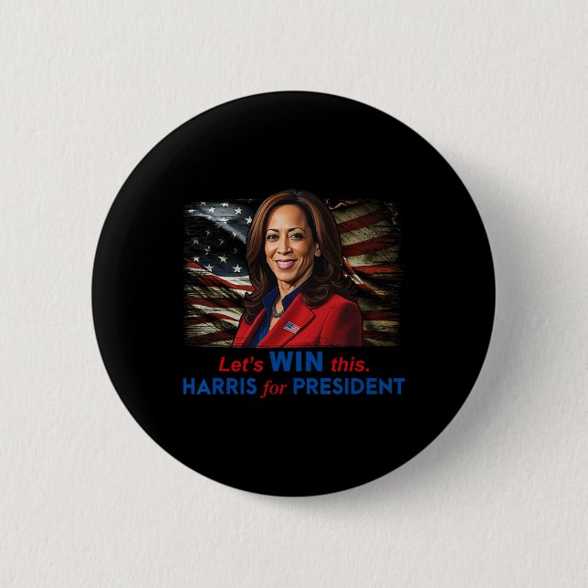 Macaron Rond 5 Cm Gagnez Cette Harris Pour Le Président Kamala Harri (Devant)