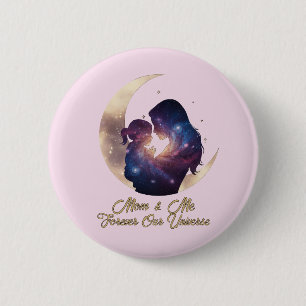 Macaron Rond 5 Cm Galaxie Maman & Enfant Silhouette Art Lunaire