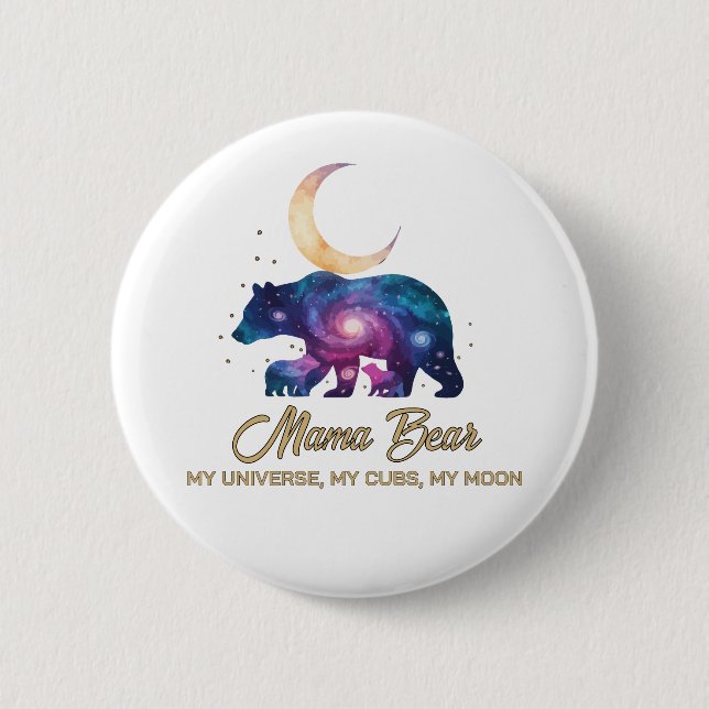 Macaron Rond 5 Cm Galaxy Mama Bear & Cubs Moon Silhouette (Devant)