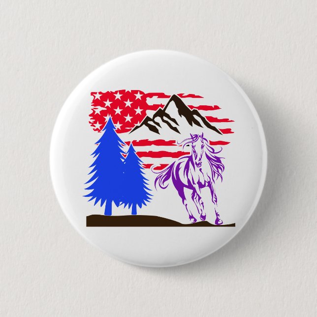 Macaron Rond 5 Cm Galloping Wild Mountain Horse (Devant)