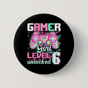 Macaron Rond 5 Cm Gamer Girl Niveau 6 Déverrouillé Jeu vidéo 6e anni
