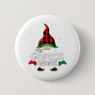Macaron Rond 5 Cm Gamer Gnome Buffalo Plaid Matching Family Christma