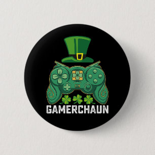 Macaron Rond 5 Cm Gamerchaun Gamer Jeux de jeu Saint Patrick's Day