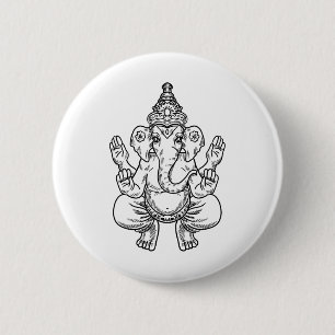 Macaron Rond 5 Cm Ganesh Dieu Pixels Éléphant Indien Animal Yoga Hin