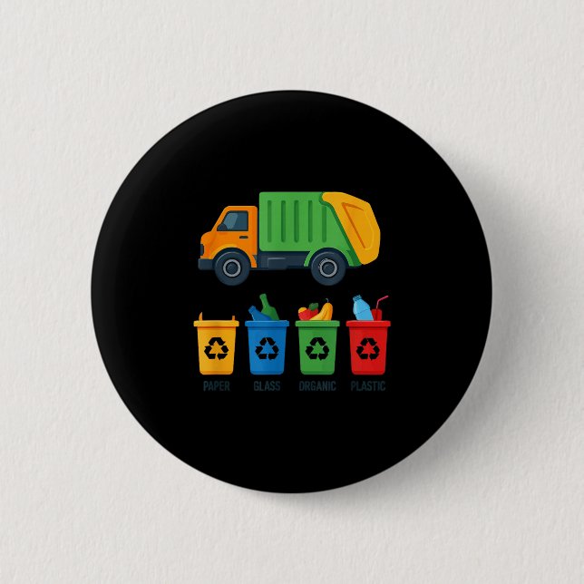 Macaron Rond 5 Cm Garbage Day Recycling Truck Kids Boys Toddlers Gir (Devant)
