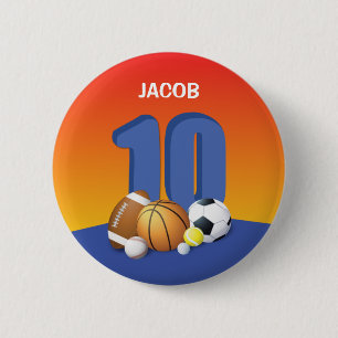 Macaron Rond 5 Cm Garçon 10e anniversaire des balles de sport