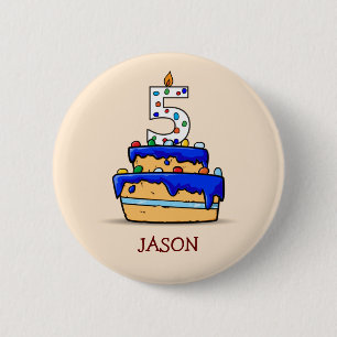 Macaron Rond 5 Cm Garçon 5e anniversaire, 5 sur Gâteau bleu doux