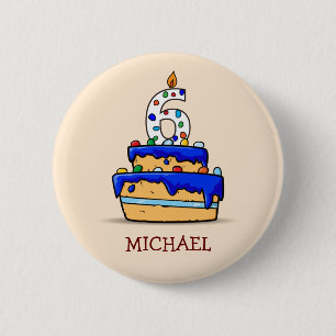 Macaron Rond 5 Cm Garçon 6e anniversaire, 6 sur le gâteau bleu suc
