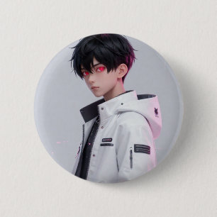 Macaron Rond 5 Cm Garçon Anime Cool aux Yeux Rouges Badge/Pin Techwe