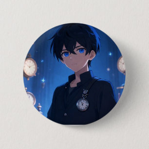 Macaron Rond 5 Cm Garçon Anime Cool avec Horloges Vintage Bleu Esthé