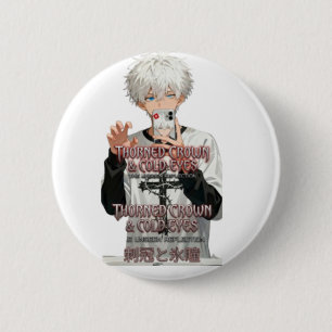 Macaron Rond 5 Cm Garçon Anime Couronne Épineuse & Yeux Froids - Ble