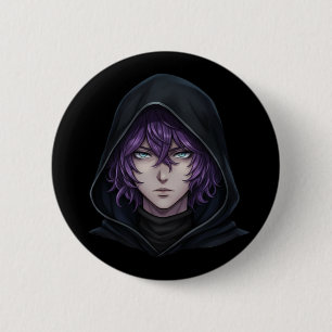 Macaron Rond 5 Cm Garçon d'anime au sweat à capuche noir avec cheveu