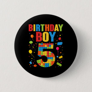 Macaron Rond 5 Cm Garçon d'anniversaire 5 ans Blocs de construction 