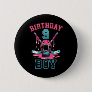 Macaron Rond 5 Cm Garçon d'anniversaire 9 Fan de hockey Jeunesse Amu