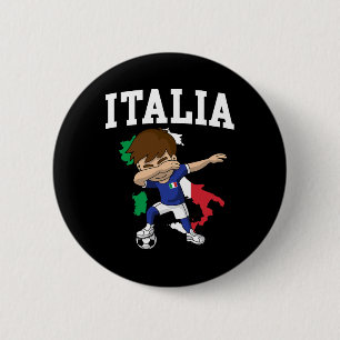 Macaron Rond 5 Cm Garçon de football italien Drapeau italien Carte d