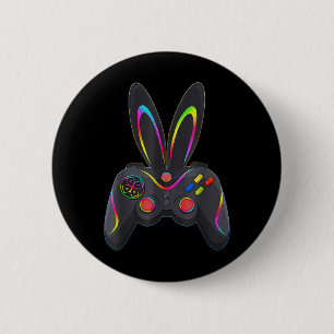 Macaron Rond 5 Cm Garçon de Pâques Joueur Manette de jeu vidéo Lapin