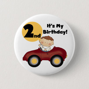 Macaron Rond 5 Cm Garçon en voiture rouge 2e Anniversaire Tshirts et