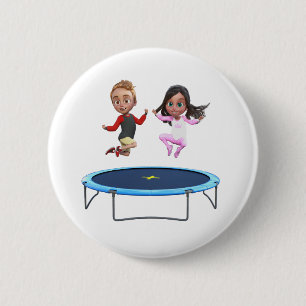Macaron Rond 5 Cm Garçon et fille en trampoline