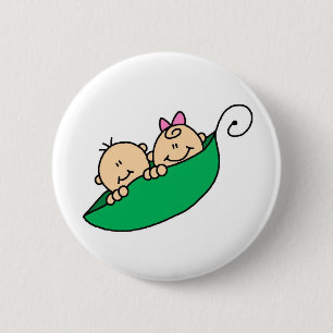 Macaron Rond 5 Cm Garçon et fille jumeaux dans la cosse de pois