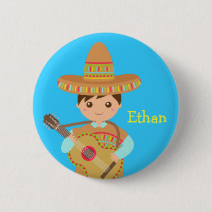 Macaron Rond 5 Cm Garçon mignon Chapeau de Sombrero Mexicain Guitare