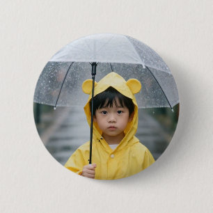 Macaron Rond 5 Cm Garçon Mignon en Imper Jaune avec l'Esthétique du