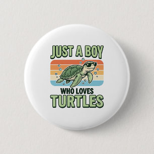 Macaron Rond 5 Cm Garçon qui aime les tortues Design de gravure vint